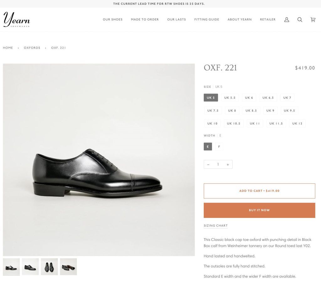 Weinheimerのボックスカーフを使用した端正なパンチトキャップトゥ Punched cap-toe oxford shoes made with Weinheimer box calf