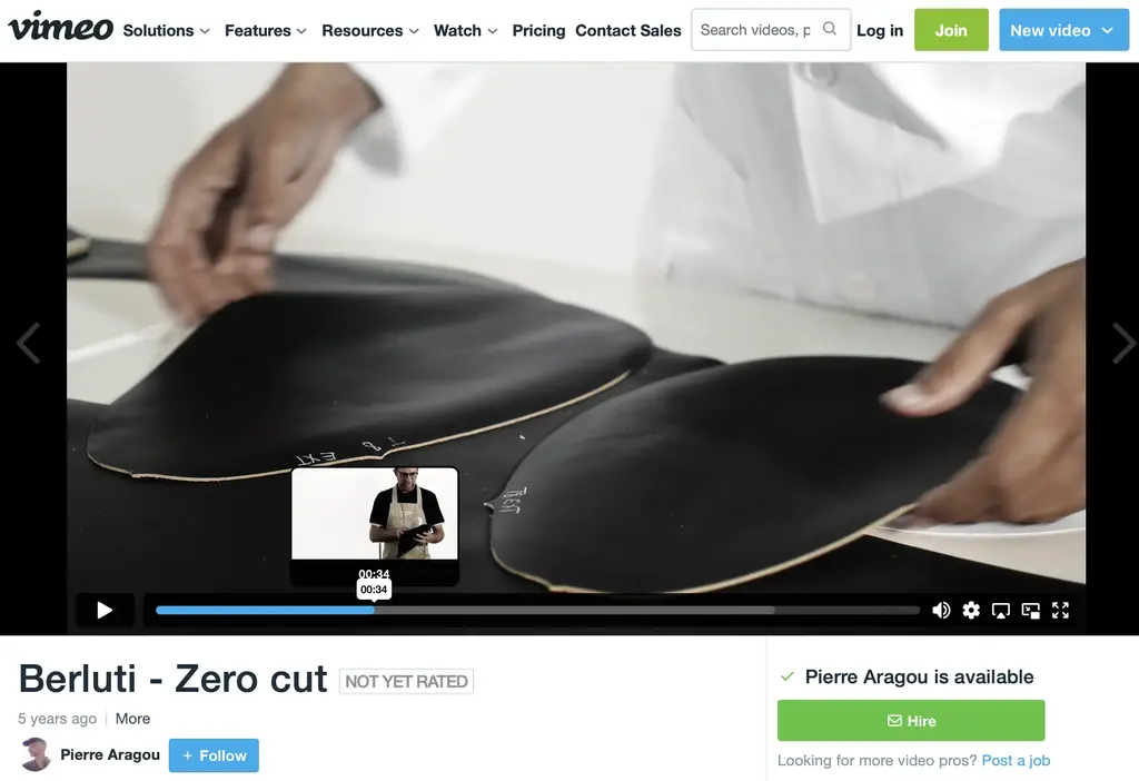 Berlutiによるゼロカットの靴の製作動画から切り取ったワンシーン