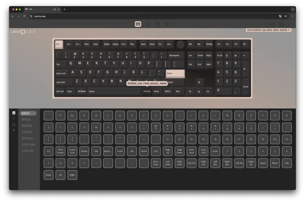 VIAを用いたKeychron Q6 Maxのキーマップ編集